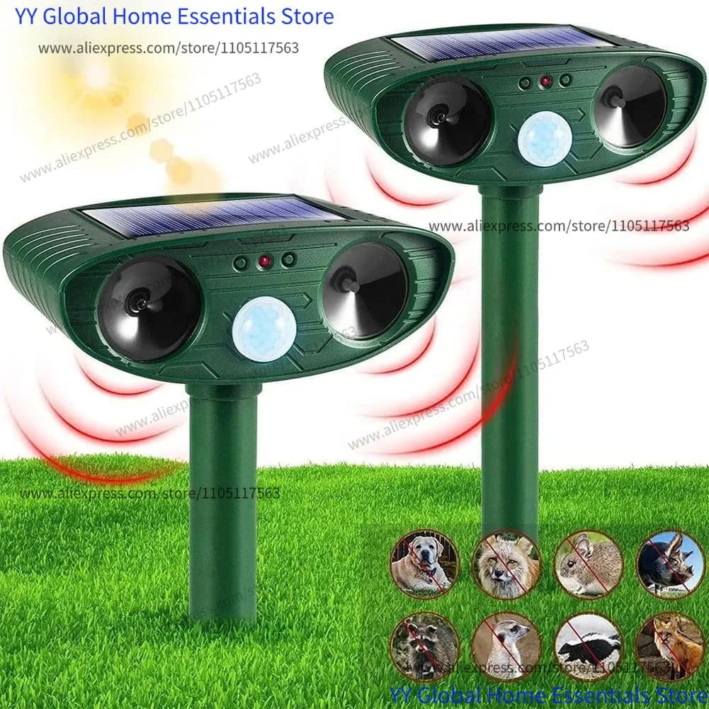 Repellente per Animali a Ultrasuoni ad Energia Solare, Ricaricabile, Impermeabile, per Gatti e Cani, per Giardino e Cortile
