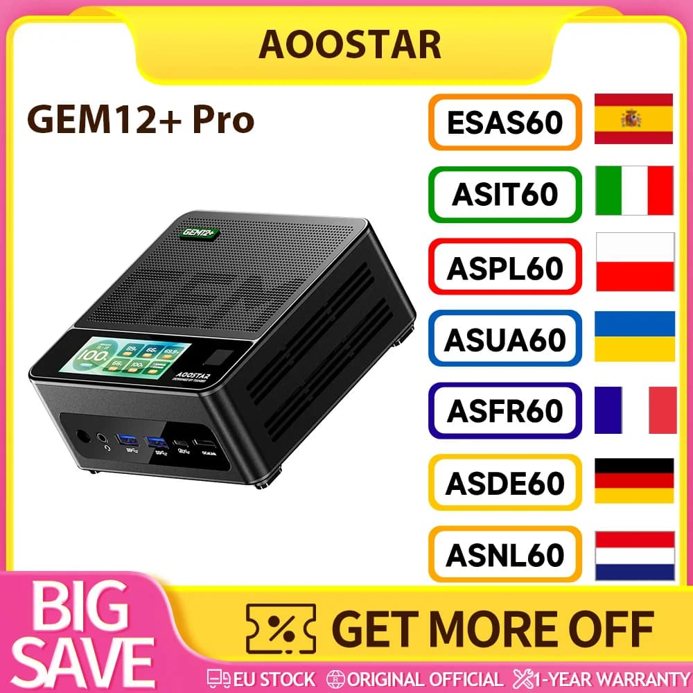AOOSTAR GEM12+ Pro Mini PC Barebone (Senza RAM Senza SSD) con Display, AMD Ryzen 7 Pro 8845HS 8 Core Max 5.1GHz, Sblocco con Impronta Digitale,