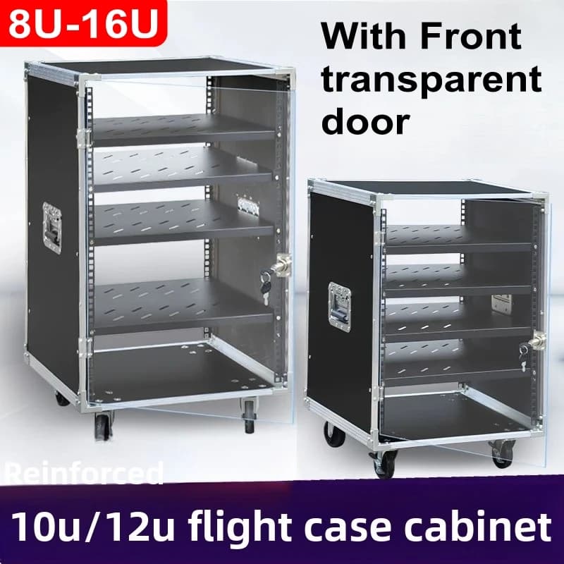 Armadio rack multifunzionale 8U - 16U con porta frontale trasparente per amplificatori, uso domestico, KTV, aviazione, cinema, esterno, matrimoni