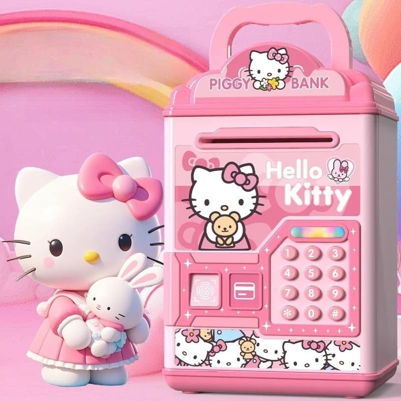 Salvadanaio con Impronta Digitale, Scheda e Password, Ricaricabile, Design Carino a Forma di Gatto, Regalo di Alta Qualità per Ragazze e Bambini