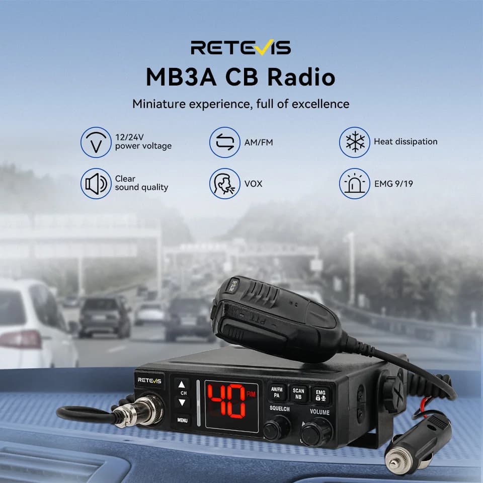 Retevis MB63A CB Autoradio 12/24V Potenza a lungo raggio CB Stazione radio mobile Comunicatore professionale AMFM Ham Radio Channel 9/19