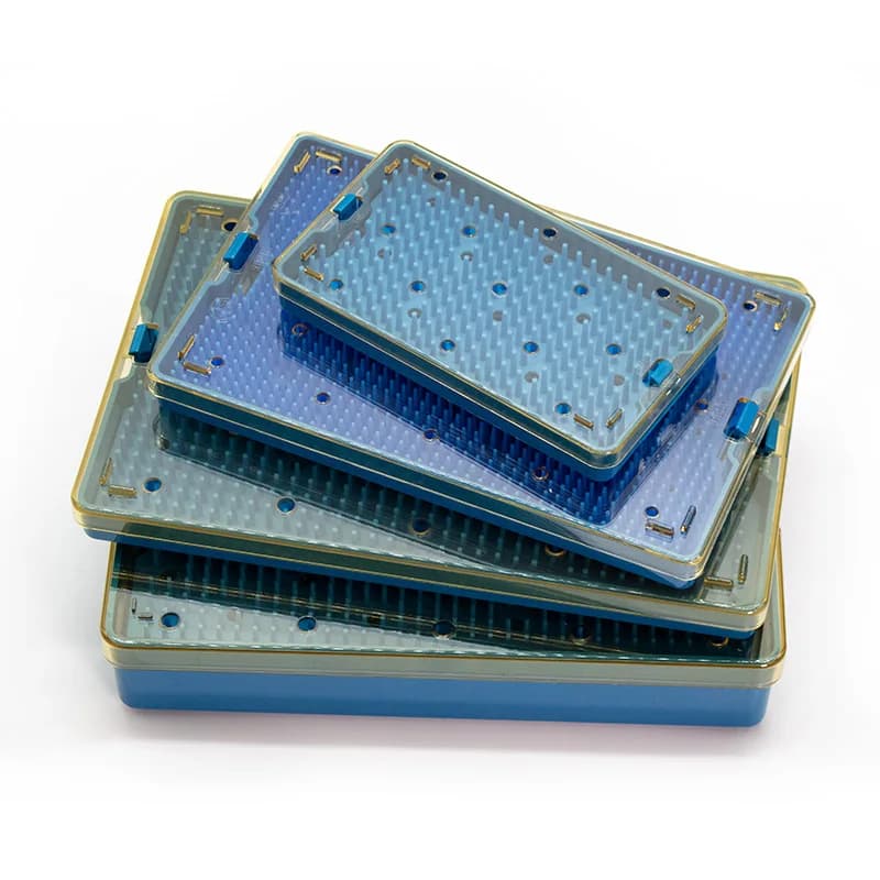 Scatola di Disinfezione in Silicone Blu con Vassoio di Sterilizzazione per Strumenti Chirurgici Veterinari Autoclavabili