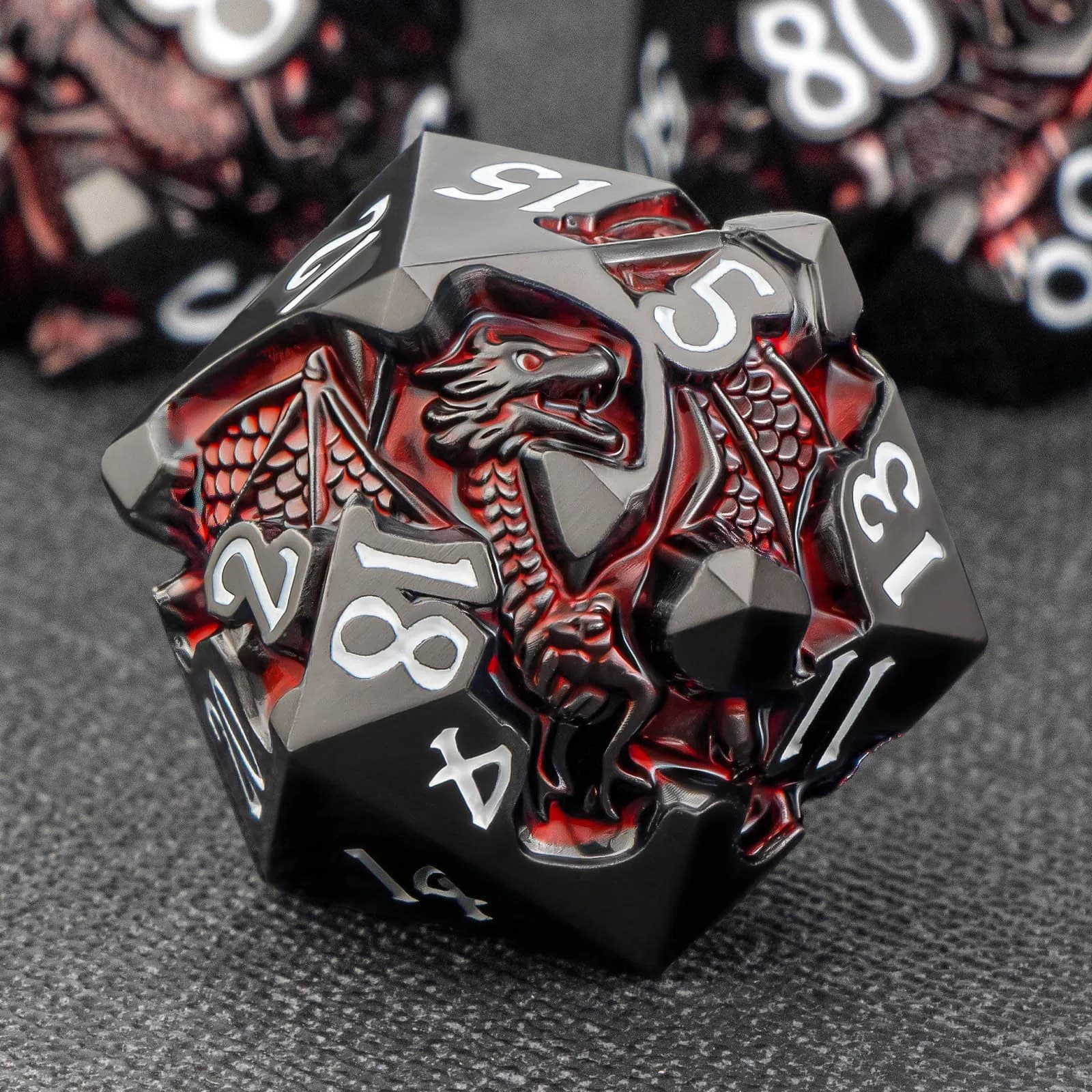 Set di Dadi a Tema Drago per Giochi di Ruolo, Set di 7 Dadi Metallici D&D per Dungeons and Dragons, Dadi Poliedrici D20 D12 D10 D8 D6 D4