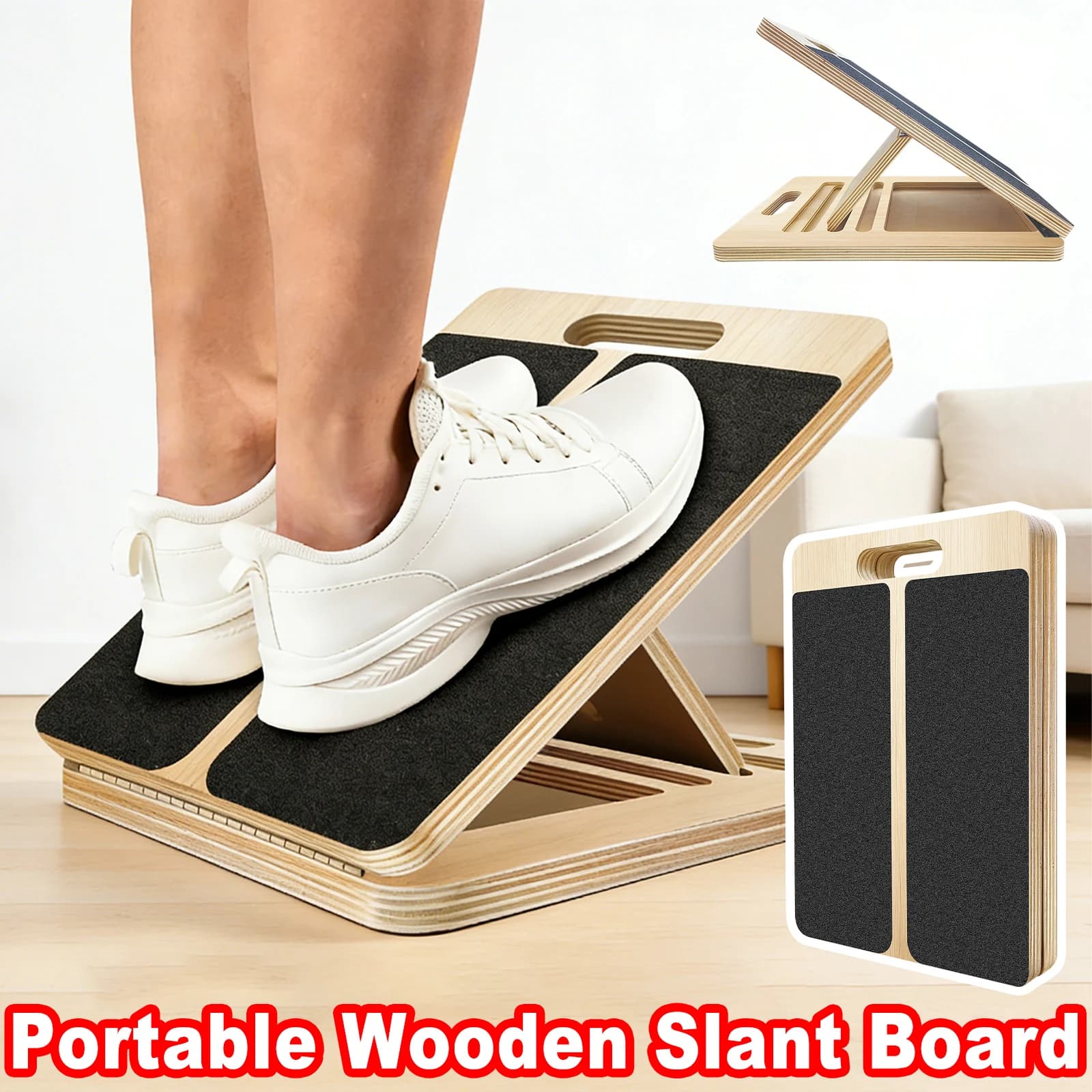 Tavola inclinata portatile in legno per stretching e riabilitazione – 5 angolazioni regolabili, antiscivolo, capacità di carico 350 libbre,