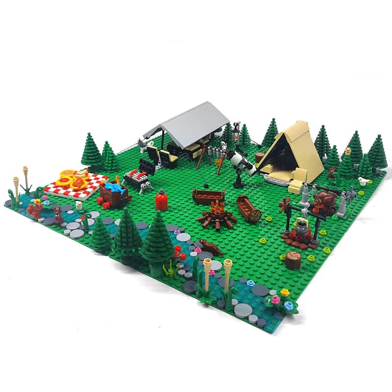 MOC blocchi da costruzione attrezzatura da picnic da campeggio Tenda da campo griglia leggera Tavolo per rotoli di uova Sedia pieghevole Giocattoli da