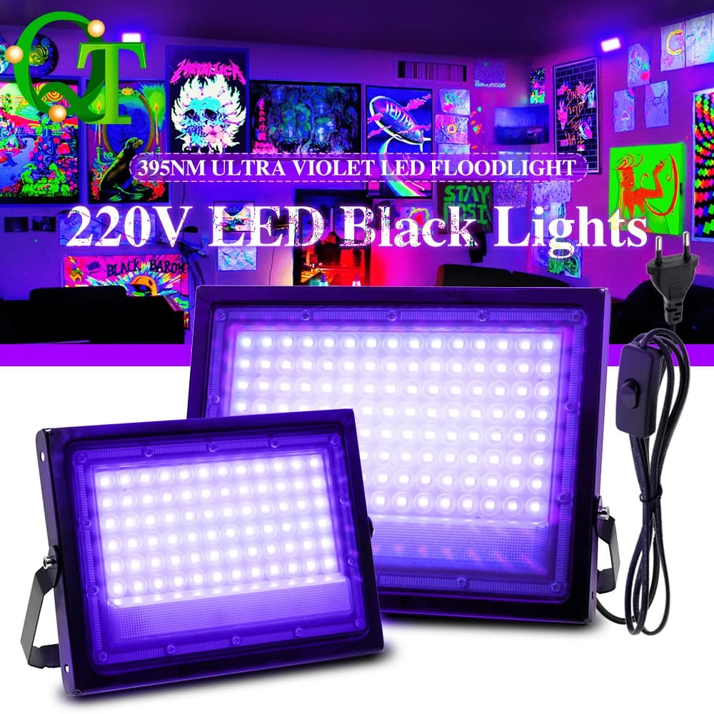 395nm LED UV Luce di inondazione 50W 100W LED Stage Luce nera 220V Impermeabile UV fluorescente Party Stage Backlight