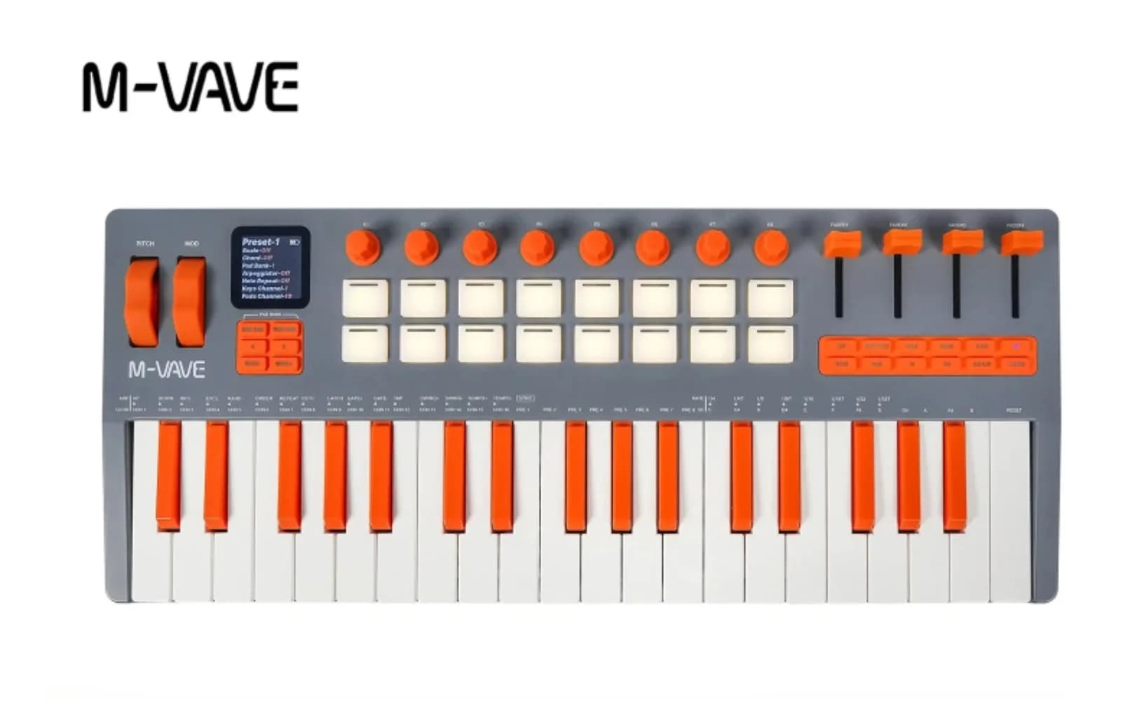 M-VAVE SMK-37 Elite Tastiera MIDI con Tasti Pesati, 16 Pad, 8 Encoder, Alimentazione a Batteria, Compatibile con DAW e iOS
