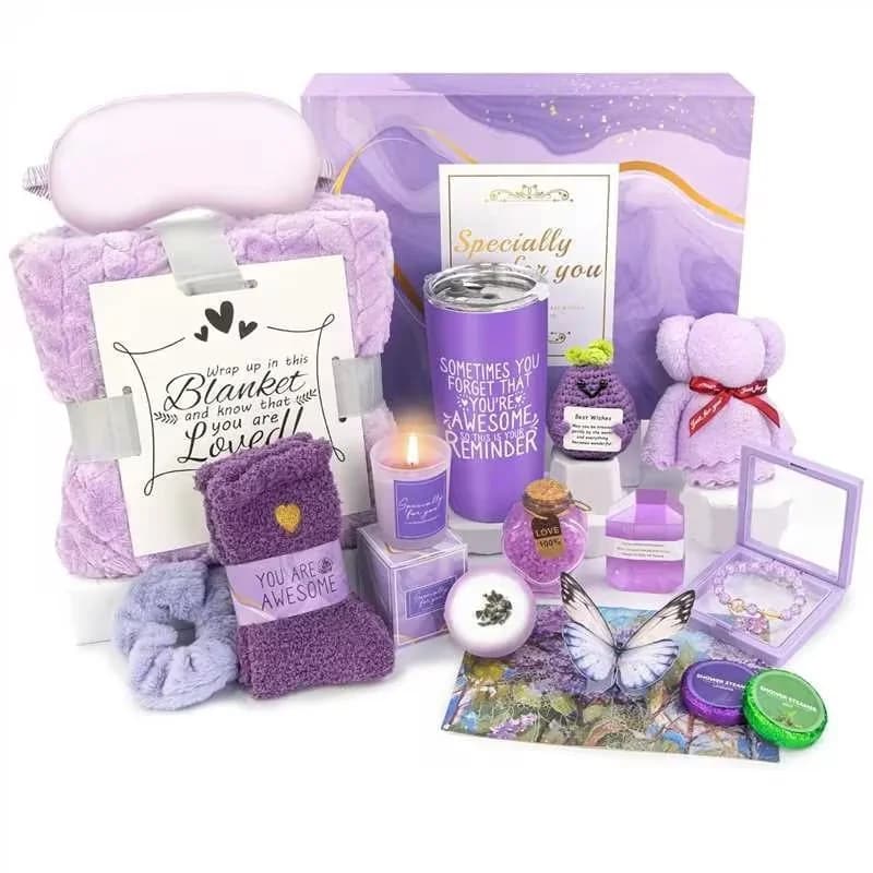 Cesto Regalo Spa alla Lavanda da 16 Pezzi per Donne - Cesto per la Cura Personale per Mamma, Moglie, Amica, Figlia, Sorella, Pacchetto Cura, Regalo