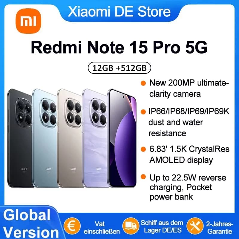 Versione Globale REDMI Note 15 Pro 5G – Batteria Enorme da 6.580 mAh, Display AMOLED CrystalRes da 6,8” 1.5K, Nuova Fotocamera Ultra-Definita da