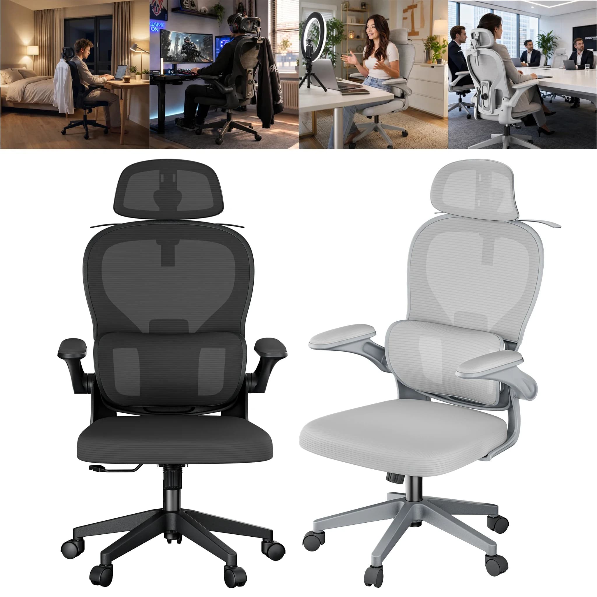 Sedia da Ufficio Ergonomica, Sedia da Gaming con Poggiatesta e Supporto Lombare, 125 °   Sedia da scrivania in rete regolabile in altezza con