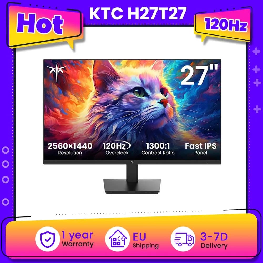 Monitor da ufficio KTC H27T27, schermo Fast IPS 2K QHD da 27 pollici 2560×1440, frequenza di aggiornamento OC 120Hz, 99% SRGB, HDR, compatibile con