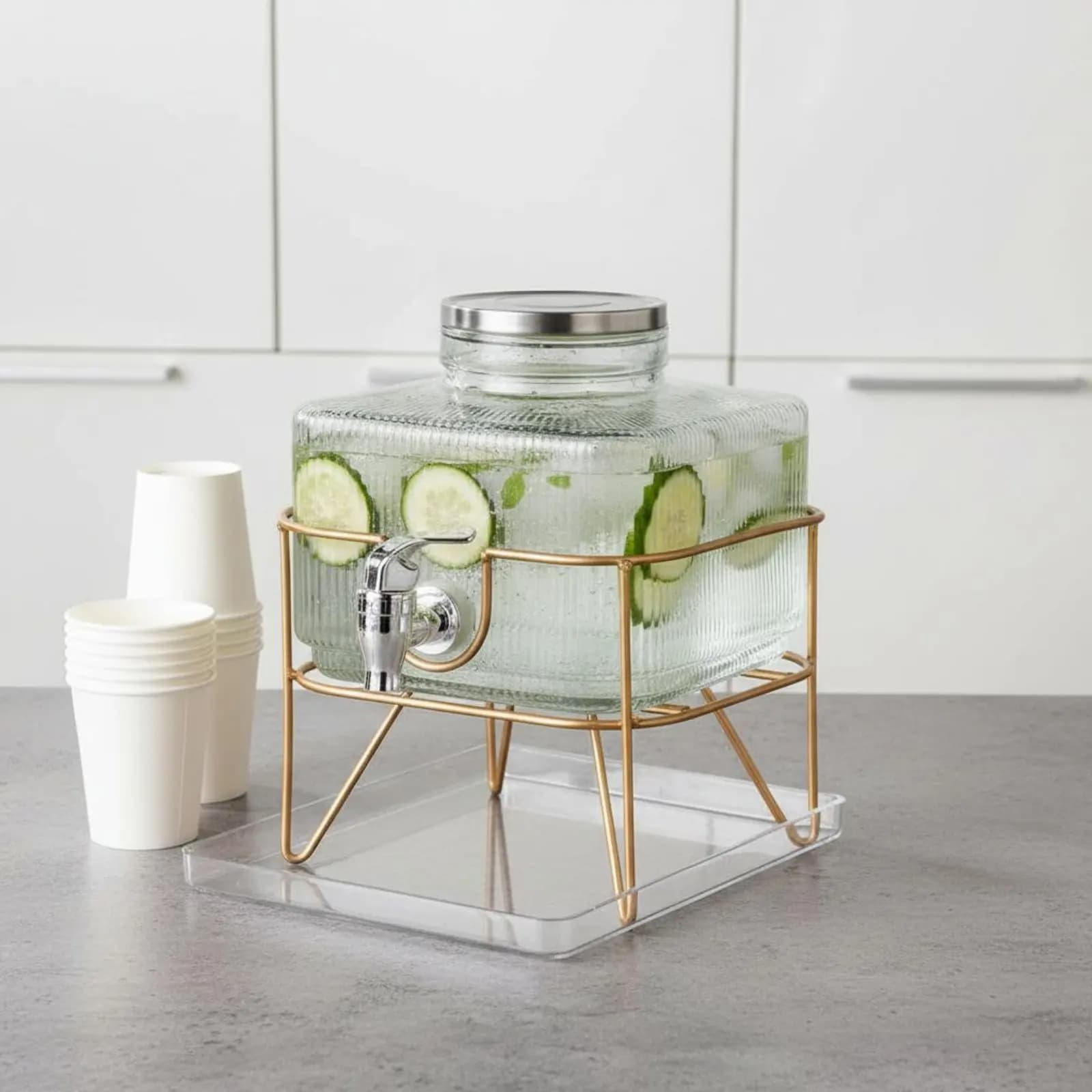 Dispenser per Bevande in Vetro con Rubinetto, Materiale per Alimenti, Contenitore per Tè con Beccuccio, Design a Bocca Larga