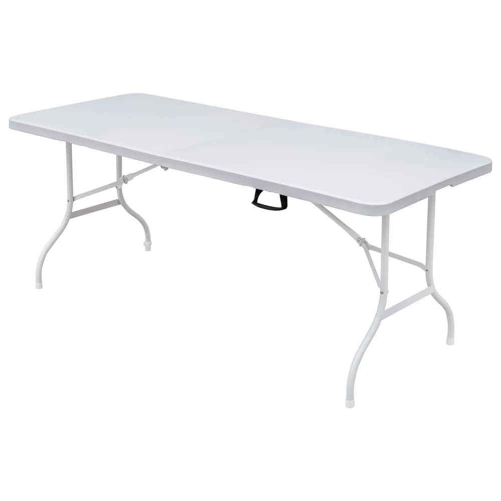 Tavolo pieghevole da 180,34 cm, resistente alla ruggine, facile da pulire, bianco, adatto per casa, ufficio e esterni