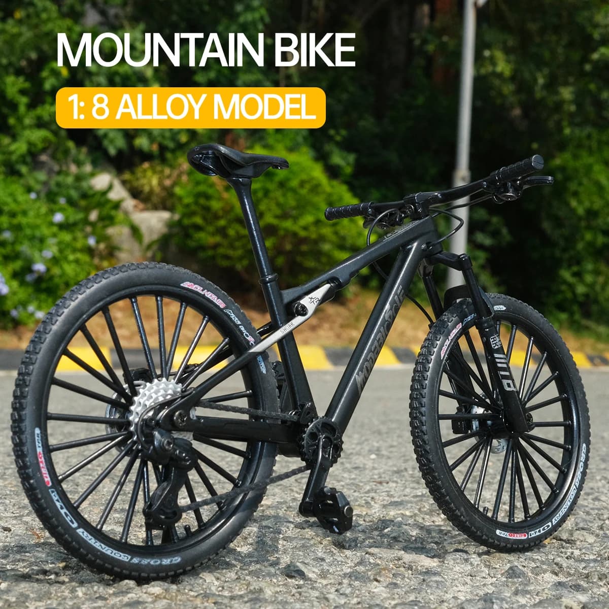 Modello e base di mountain bike in metallo vintage 1:8, mini giocattolo per bicicletta da tavolo in lega, regalo perfetto per decorazioni domestiche e