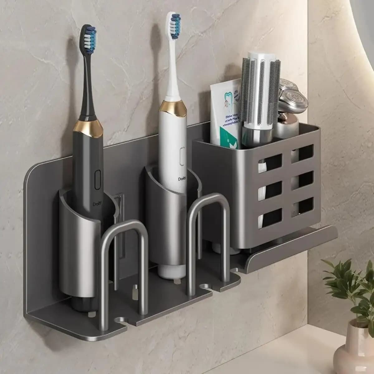 Portaspazzolino da parete per spazzolini elettrici, dentifricio, accessori da barba, organizer da bagno, resistente