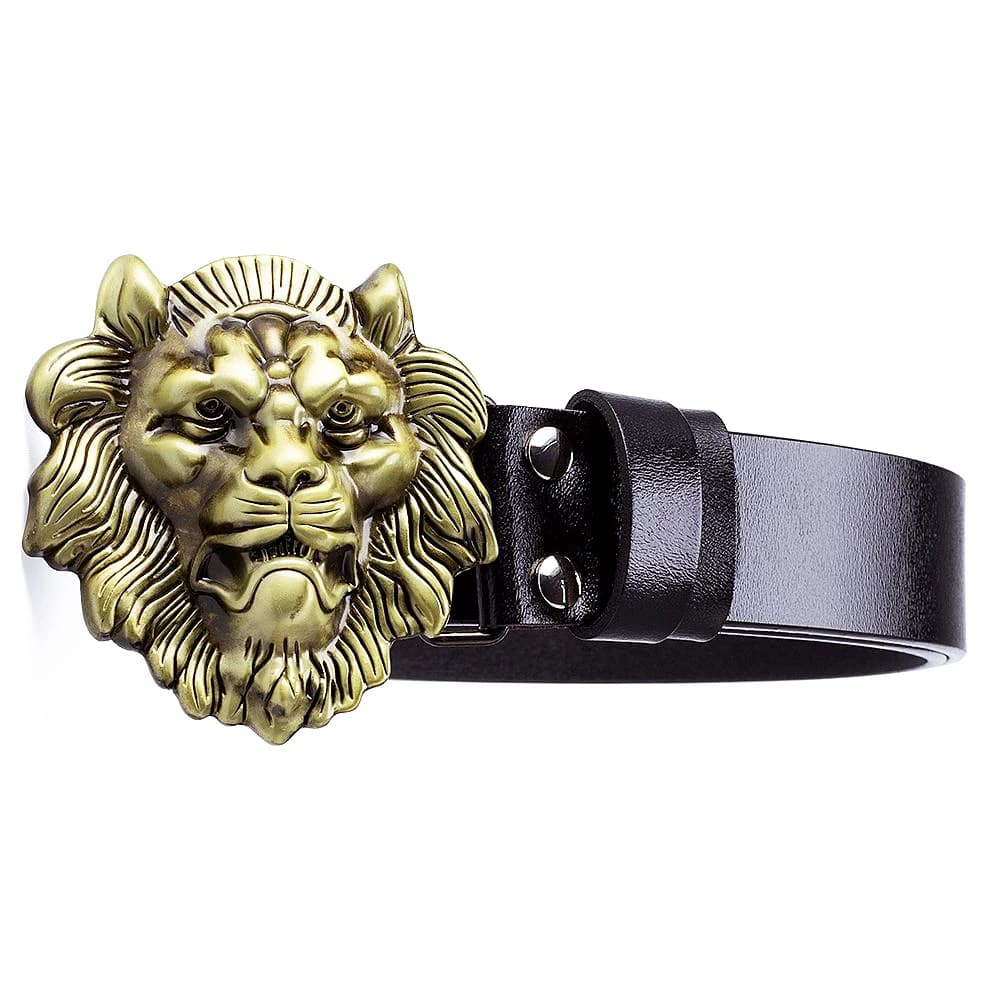 Cintura da uomo di moda testa di leone grande fibbia dorata pelle di mucca Leaether maschio modello leone pantaloni Casual cinture
