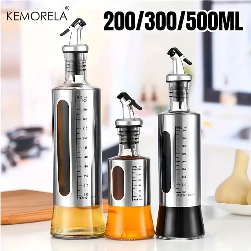 1/2 Pezzi Bottiglia in Vetro per Olio d'Oliva con Dosatore e Scala Graduata, Contenitore per Salse e Condimenti, Accessori per Cucina e Barbecue