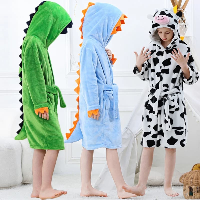 Accappatoi con dinosauro di Halloween per bambini 3 5 7 9 11 13 anni Bambini Flanella animale Homewear Ragazzo Indumenti da notte con cappuccio
