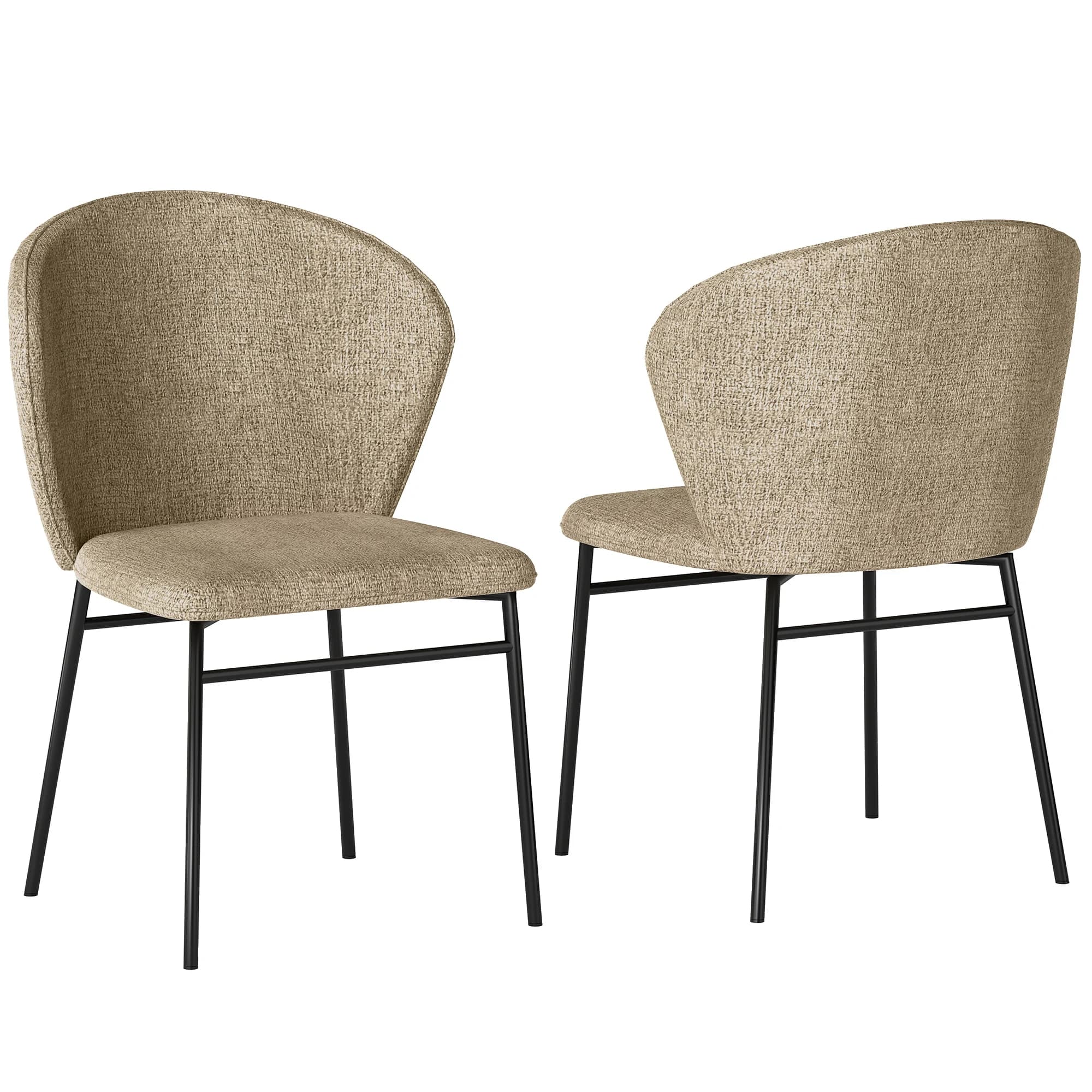 HOMCOM set di 2 sedie da pranzo, sedia da cucina, seduta imbottita effetto tessuto-Linden, piedi stabili in acciaio, chai
