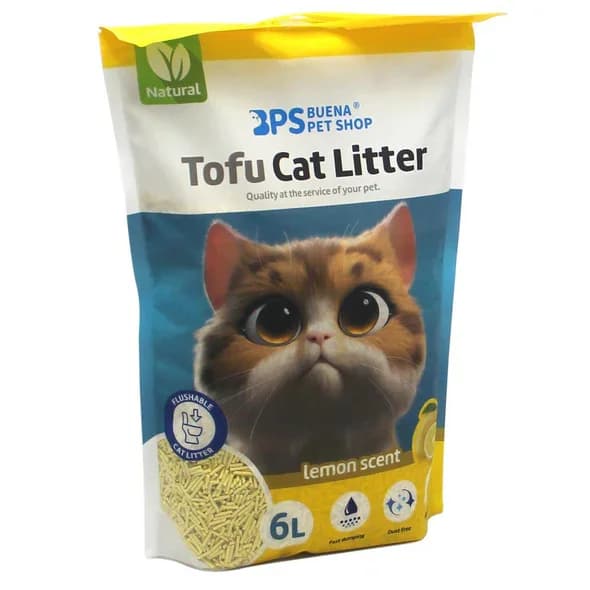 Lettiera per Gatti al Tofu Profumata al Limone con Agente Legante Vegetale BPS, Bassa Polvere e Controllo degli Odori
