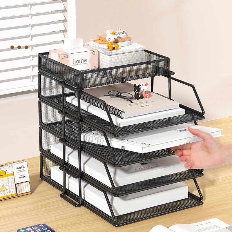 Organizer da scrivania a 5 livelli Vassoio impilabile Organizzatore da scrivania per ufficio Supporto per file e desktop per accessori per lettere di