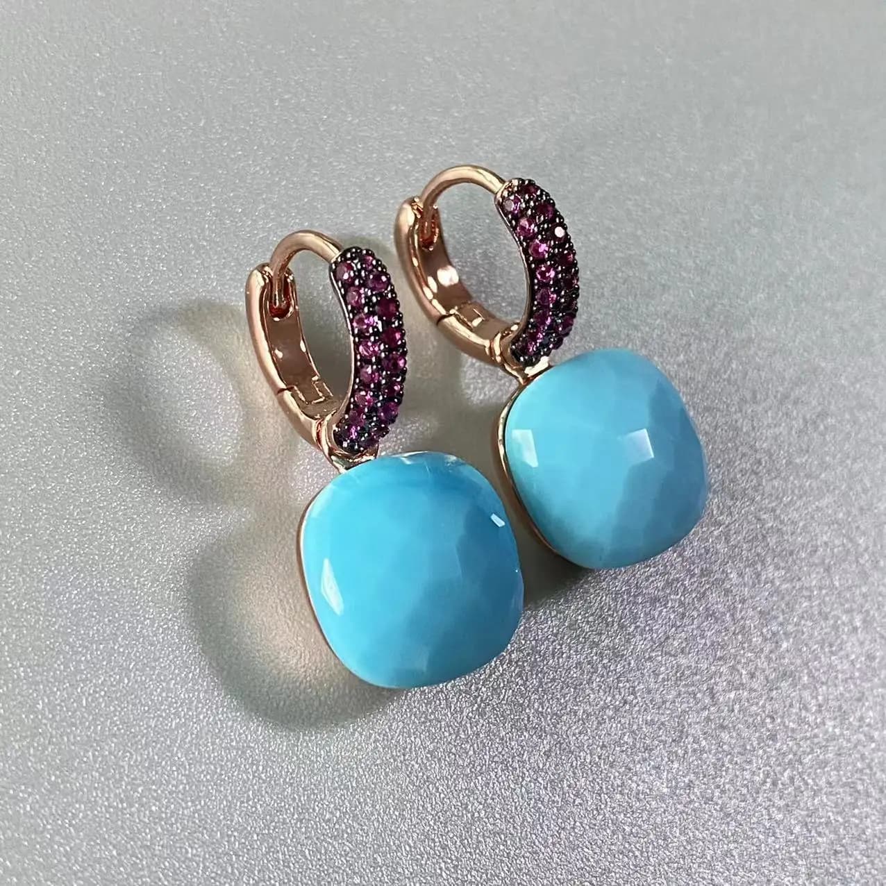 Orecchini piatti da 12,6 mm con zirconi neri intarsiati e cristalli color caramella, orecchini pendenti da donna, gioielli alla moda, idea regalo