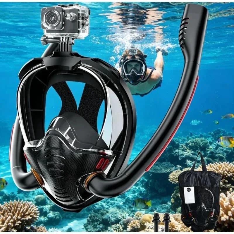 Maschera Subacquea Integrale a Doppio Tubo con Modalità di Respirazione a 180° °   Maschera Subacquea Panoramica Antiappannamento con Sistema Dry