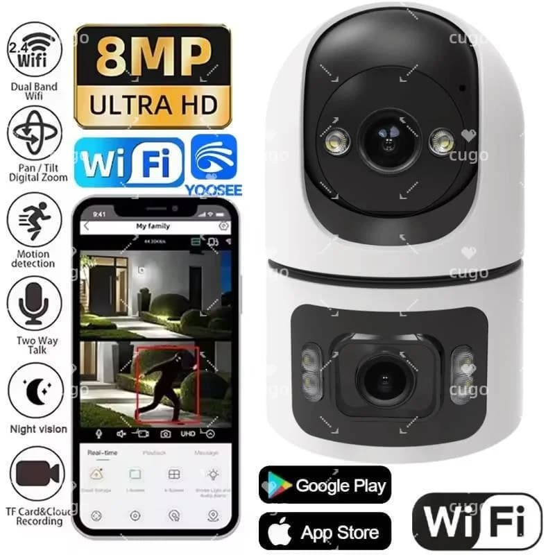 Baby monitor con telecamera IP WiFi da 8 MP con staffa regolabile Telecamere di sorveglianza wireless di sicurezza a doppia lente Onvif Zoom 10X Mini
