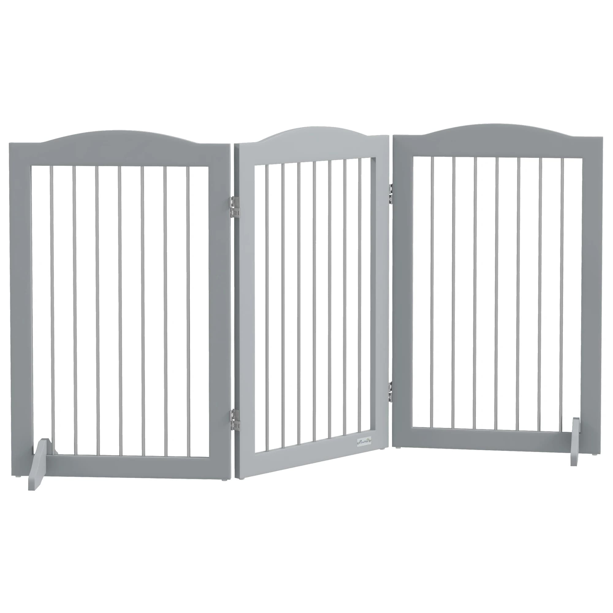 Barriera di Sicurezza Pieghevole PawHut, 3 Pannelli, 2 Supporti, Altezza 80 cm, per Stanze e Scale, Grigio