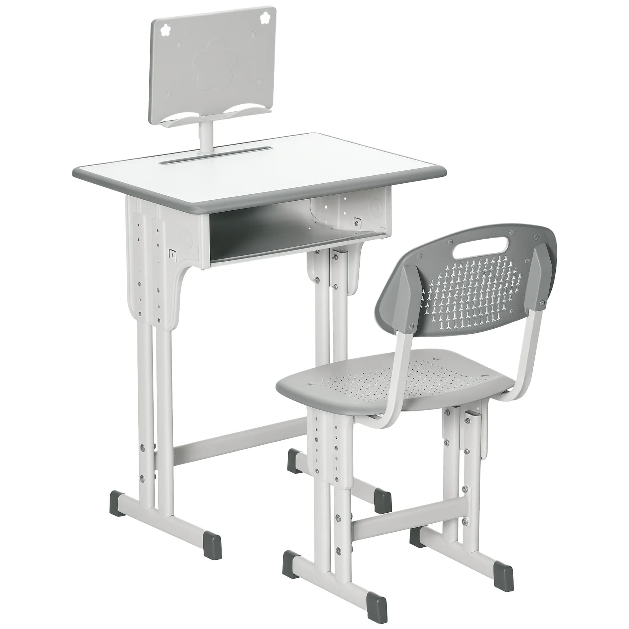 HOMCOM Scrivania e sedia per bambino con supporto per lettura, gancio e portapenne - altezza regolabile - 60x45x90-10