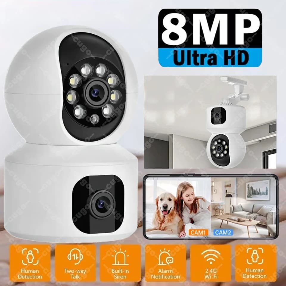 Telecamera IP WiFi 8MP a Doppia Lente, Monitor per Bambini con Visione Notturna a Colori, PTZ con Tracciamento Automatico, Videocamera di Sorveglianza