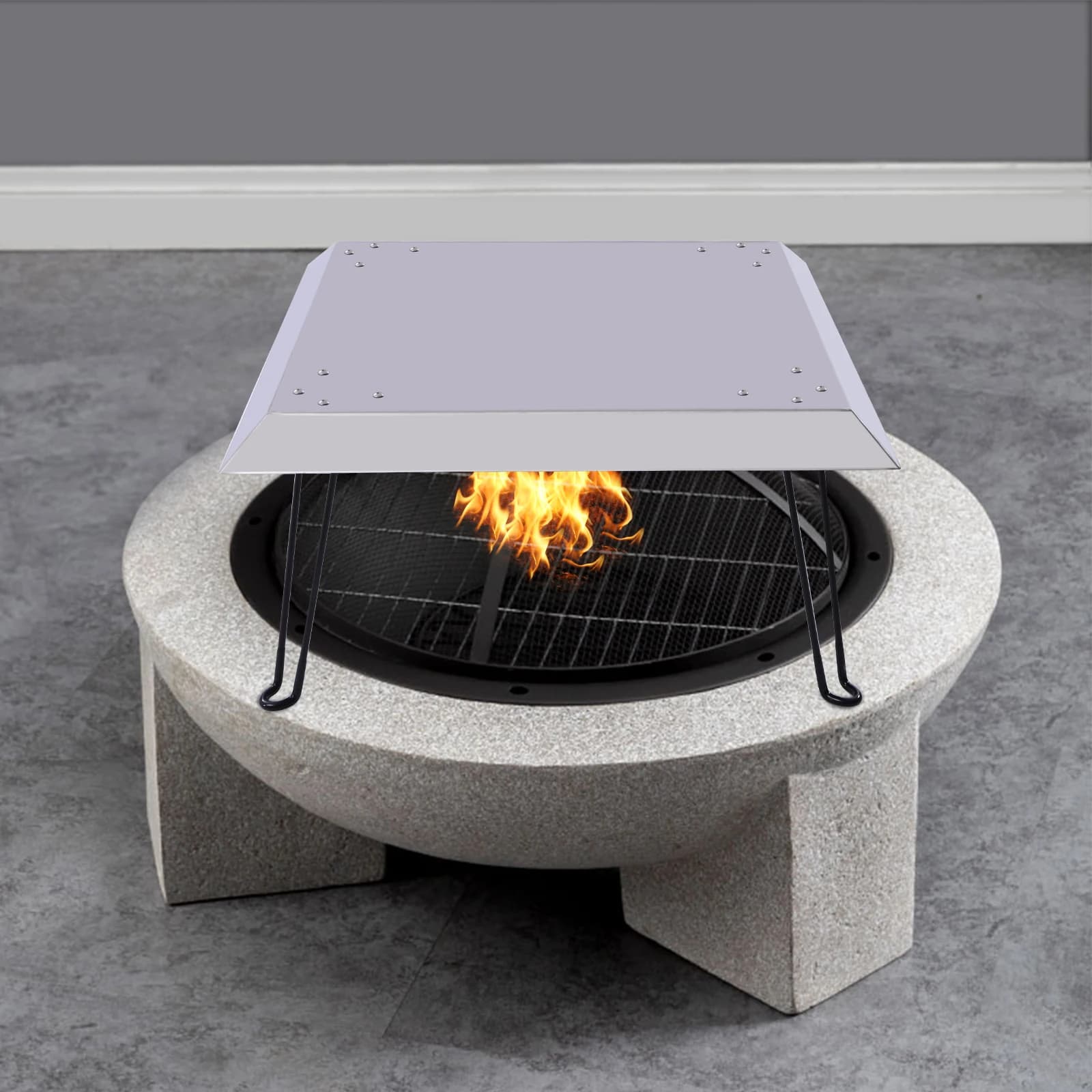 Deflettore di Calore per Braciere da Esterno in Acciaio Inox, Spinge il Calore Verso il Basso e Fuori, con Maniglia per Bruciatore Lineare a Incasso