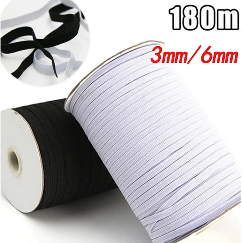 180m/90m 3/5/6mm Corda FAI DA TE Fasce Elastiche di Gomma Piatta per Maschera Larghezza Cavo Elastico per Artigianato Corda Elastica Nastro da cucire