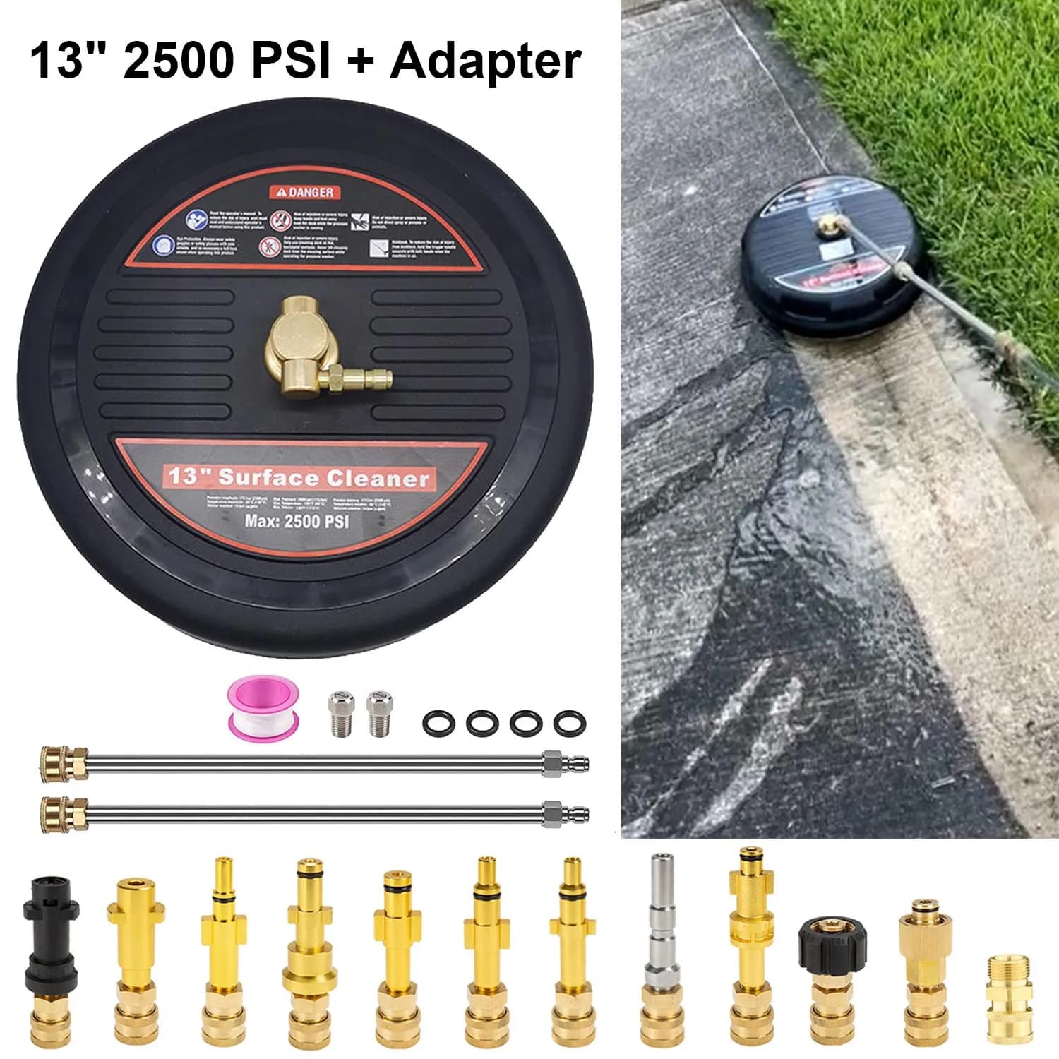 Spazzola per Pulizia Superfici e Pavimenti 2500 PSI 13 Pollici per Idropulitrice, Compatibile con Karcher Lavor Anlu, Connettore Rapido 1/4 di Pollice