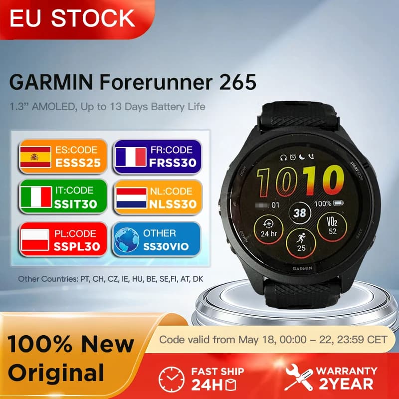 Smartwatch Garmin Forerunner 265 46mm 1.3" AMOLED 5 ATM Fino a 13 giorni di autonomia