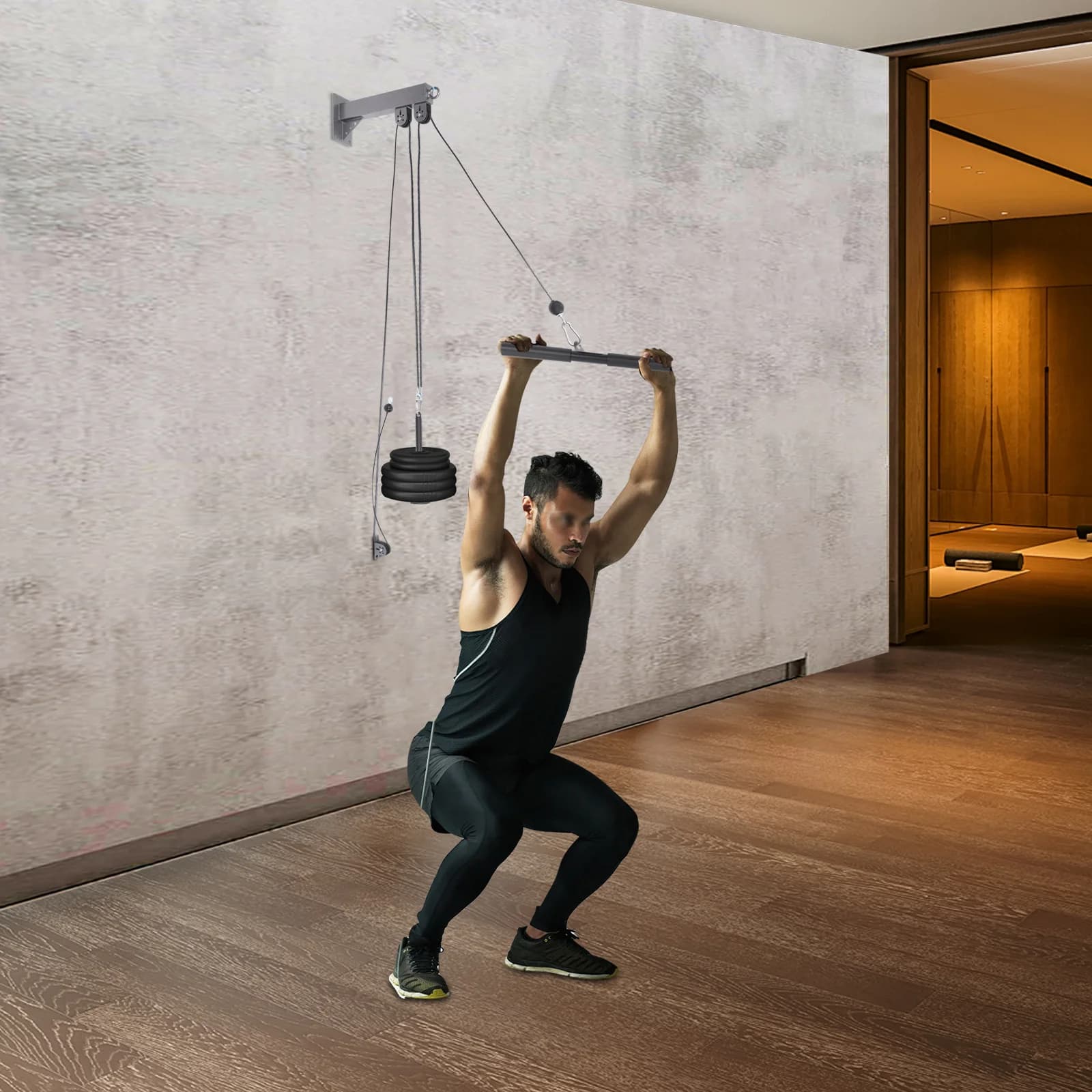 Set di Cavi per Fitness con Puleggia, Attrezzatura da Palestra Domestica Regolabile a Parete per Allenamento di Forza Completo del Corpo con Potente