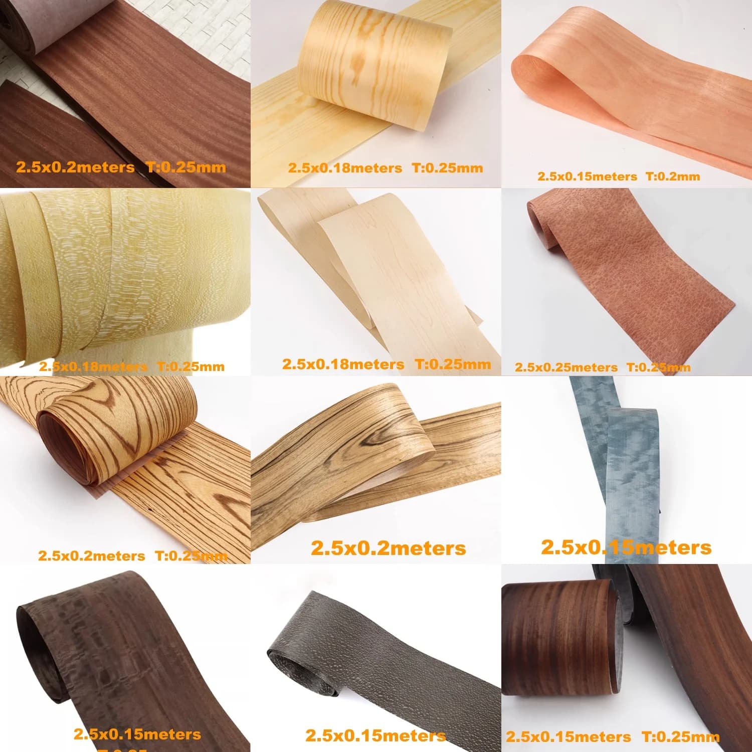 0.2-0.25mm Rotolo di impiallacciatura di legno sottile naturale Rovere bianco Noce nera Mobili in ebano Pannello di superficie decorativa Veener
