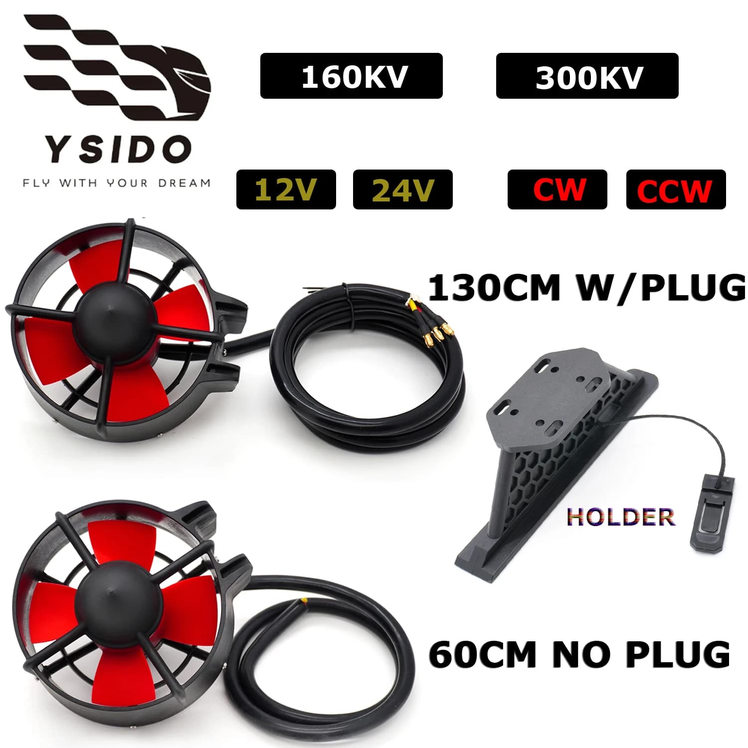 Propulsore subacqueo RC 12-24V 500W 6.2KG Spinta 160KV 300KV Motore brushless con supporto piedistallo per kayak subacquei Barche