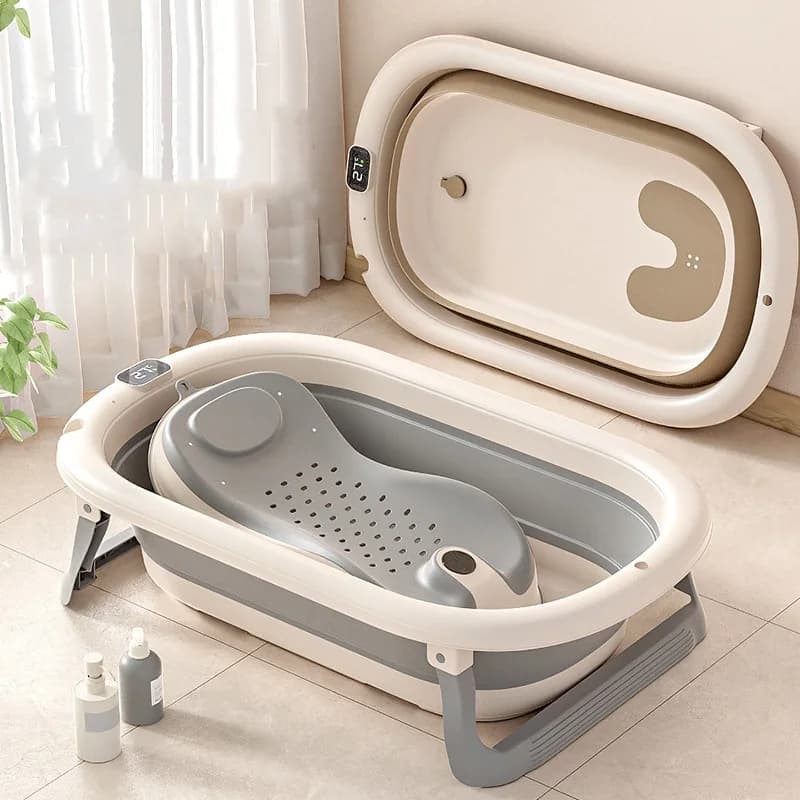Vasca da Bagno Digitale Sensibile alla Temperatura per Neonati, Grande Vasca Pieghevole Portatile per Uso Domestico, Vasca da Bagno per Bambini