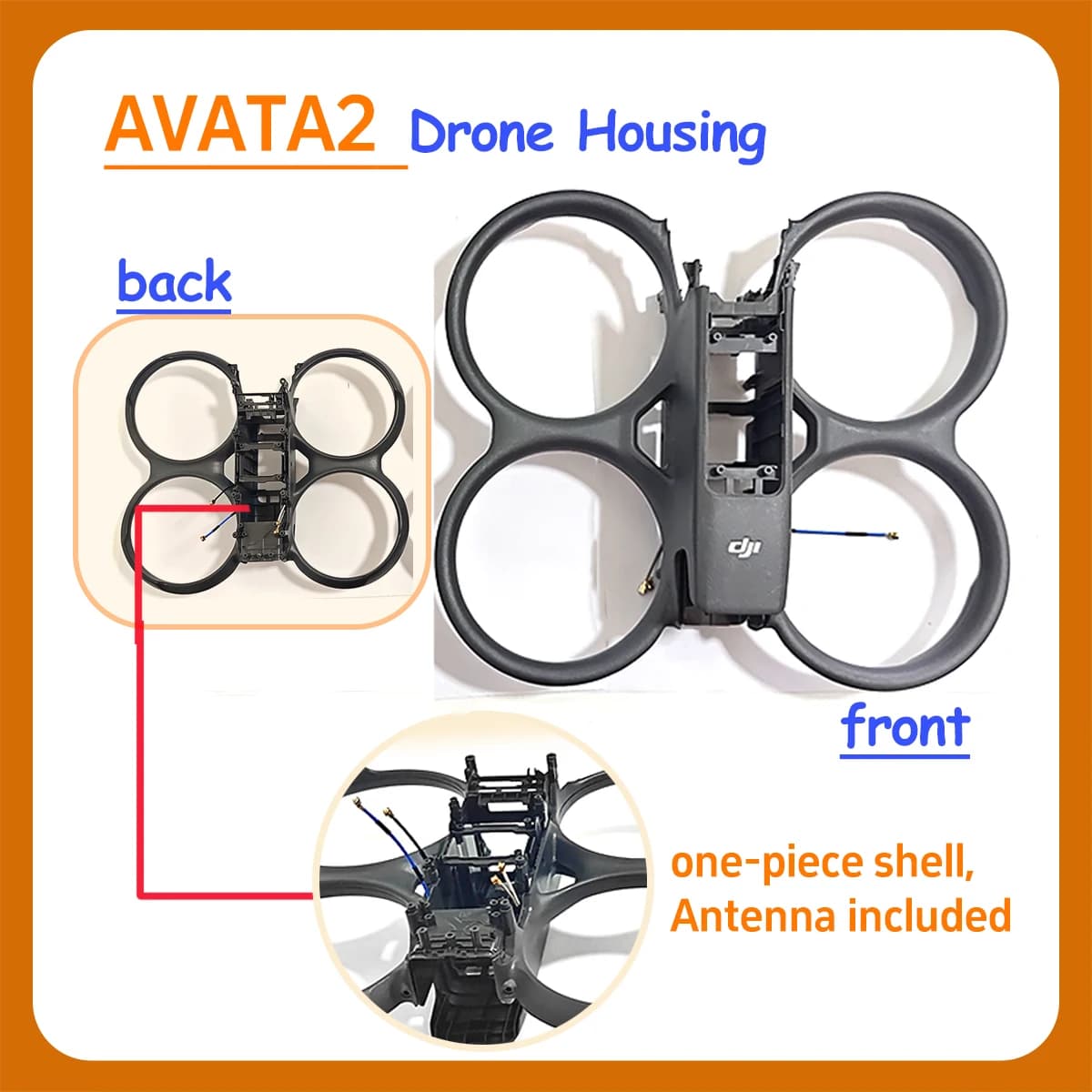 Guscio in plastica integrato per Avata2, disponibile nelle versioni con/senza antenna. Guscio Superiore, Centrale e Inferiore, Scocca.