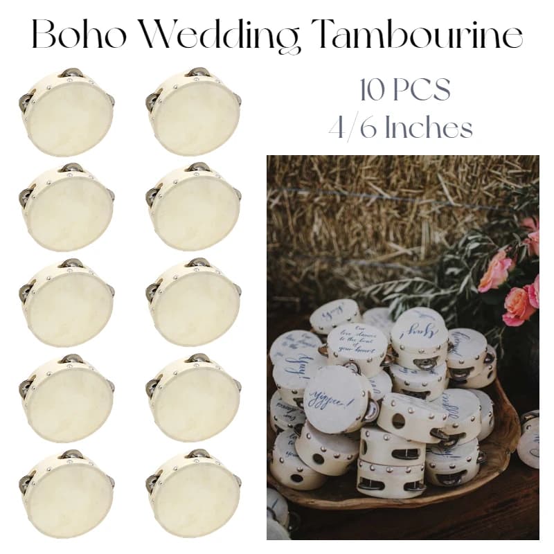 6-24PCS Tamburello Tamburo da sposa Bomboniere da sposa fai da te Rustico rumore Makers Campana betulla Metallo Jingles Percussioni Regalo degli