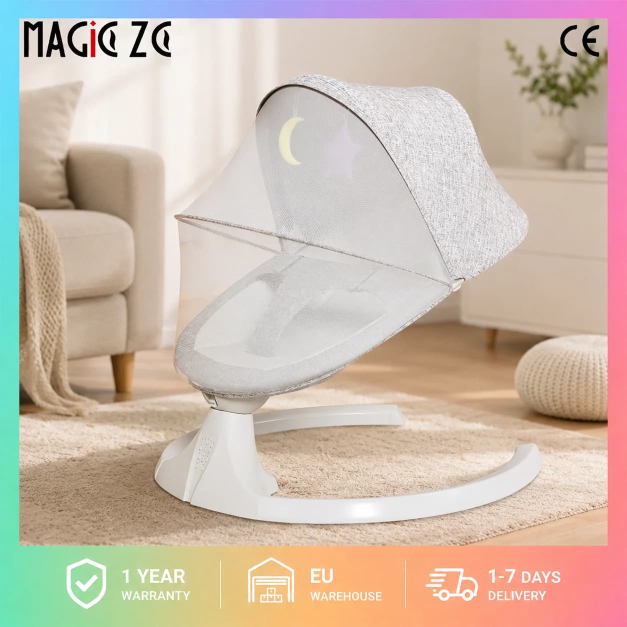 Dondolo Elettrico Intelligente per Neonati e Altalena per Bambini con Musica Bluetooth, Culla Automatica a 5 Velocità per il Sonno, Sdraietta