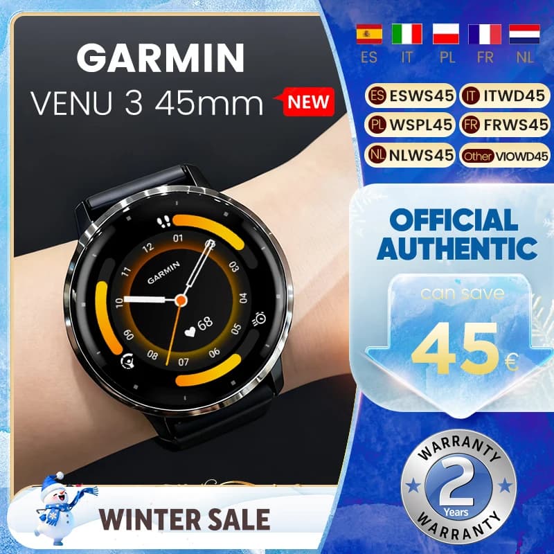 Smartwatch Garmin Venu 3 45mm con display AMOLED touch da 1,4 pollici, fitness, oltre 30 sport, GPS e musica