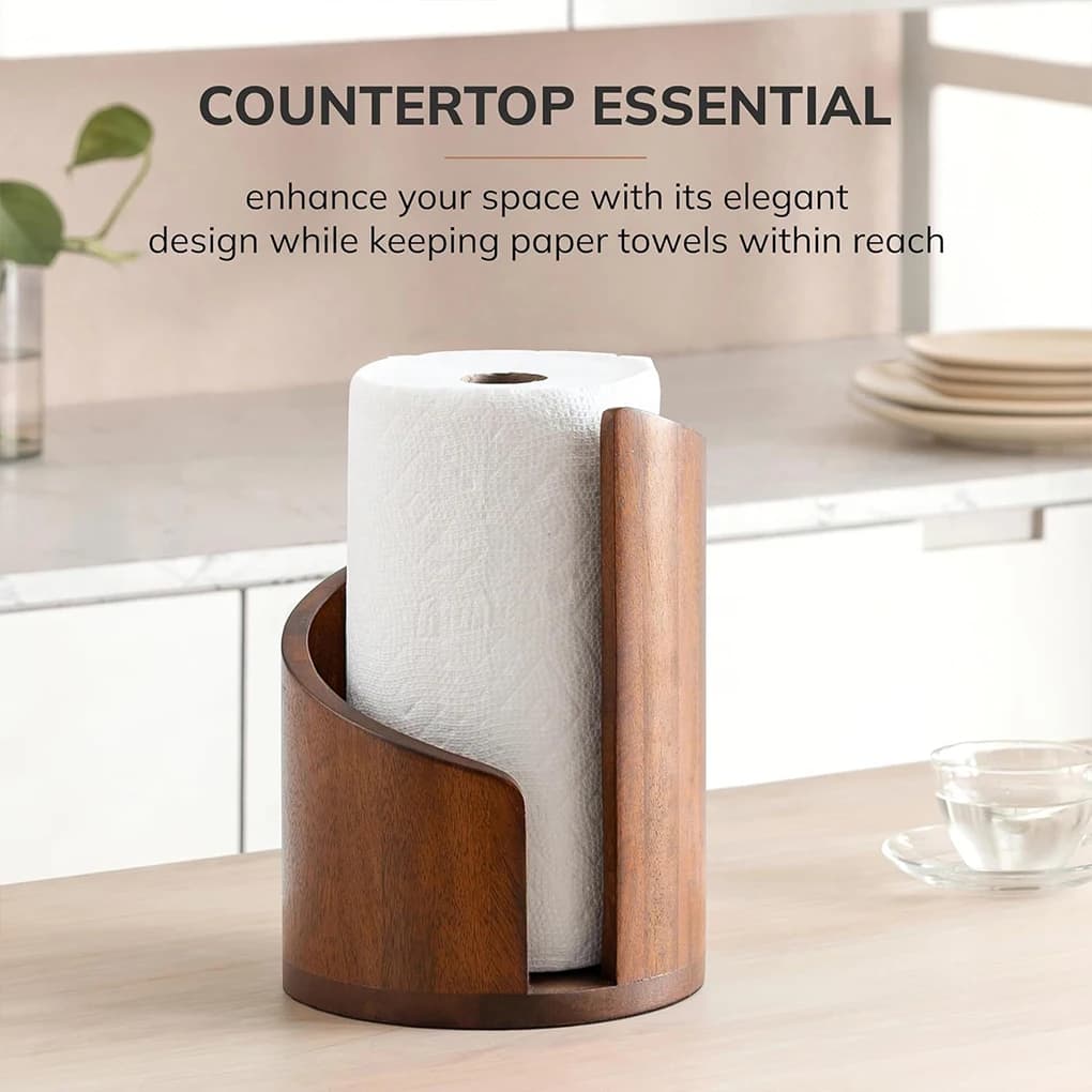 Porta asciugamani di carta in legno a onda a spirale Organizzatore da appoggio da cucina moderno per supporto per dispenser di fazzoletti da bagno e