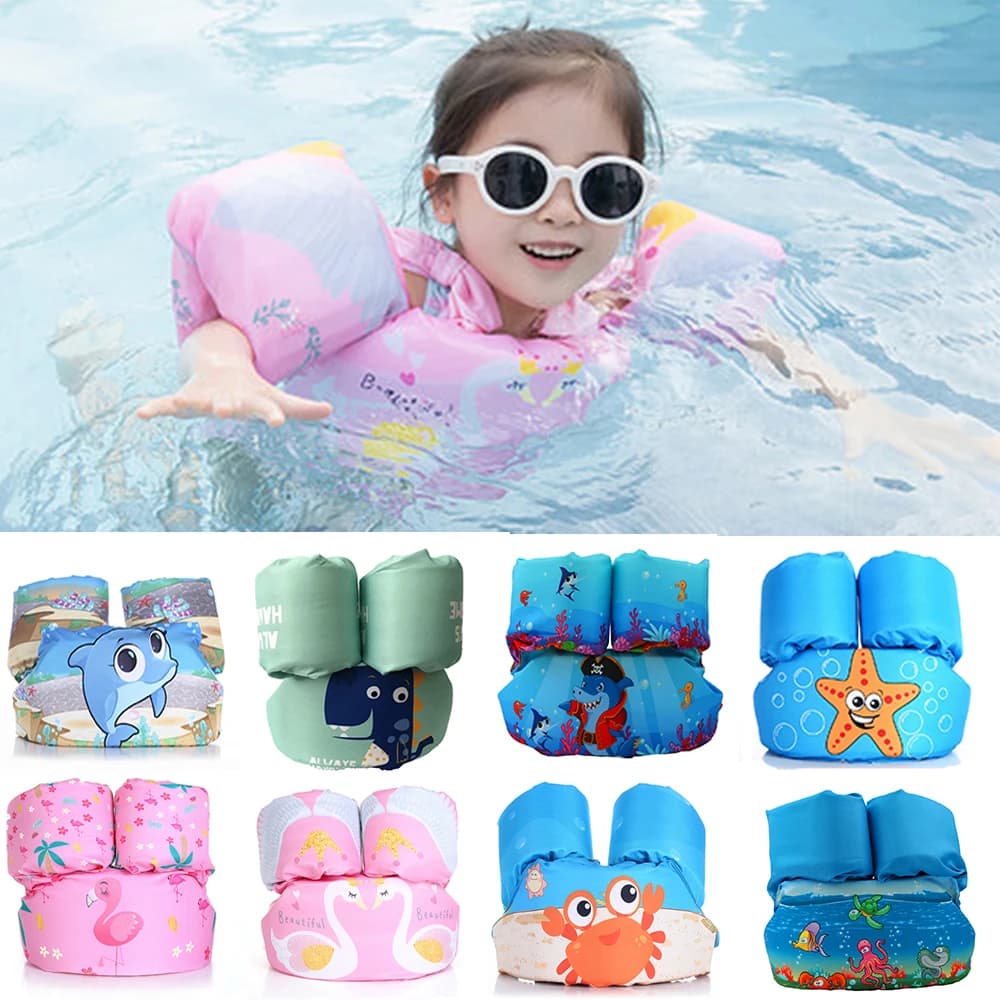 Gilet di galleggiamento per bambini con maniche galleggianti, giubbotto di salvataggio sicuro, attrezzatura per il nuoto, bracciali galleggianti,