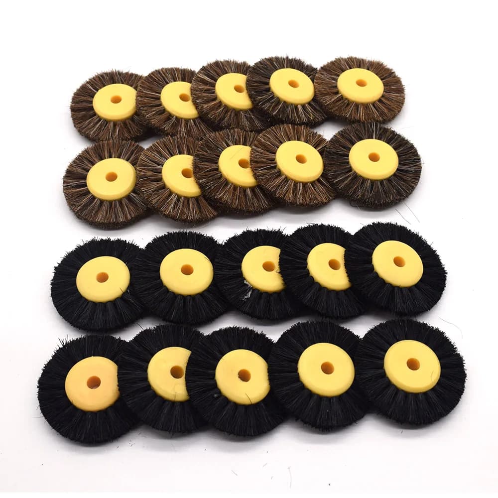 Spazzola per lucidatura da 12 pezzi 55 mm Spazzola abrasiva per lucidatura con setole nere marroni con strumenti per gioielli centrali in plastica
