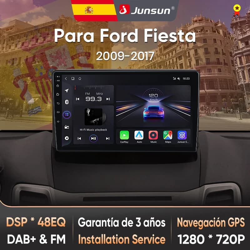 Autoradio Junsun con AI Vocale per Ford Fiesta MK7 2009-2017, CarPlay Wireless, Android Auto, 2DIN con Bluetooth, DAB+, GPS, RDS