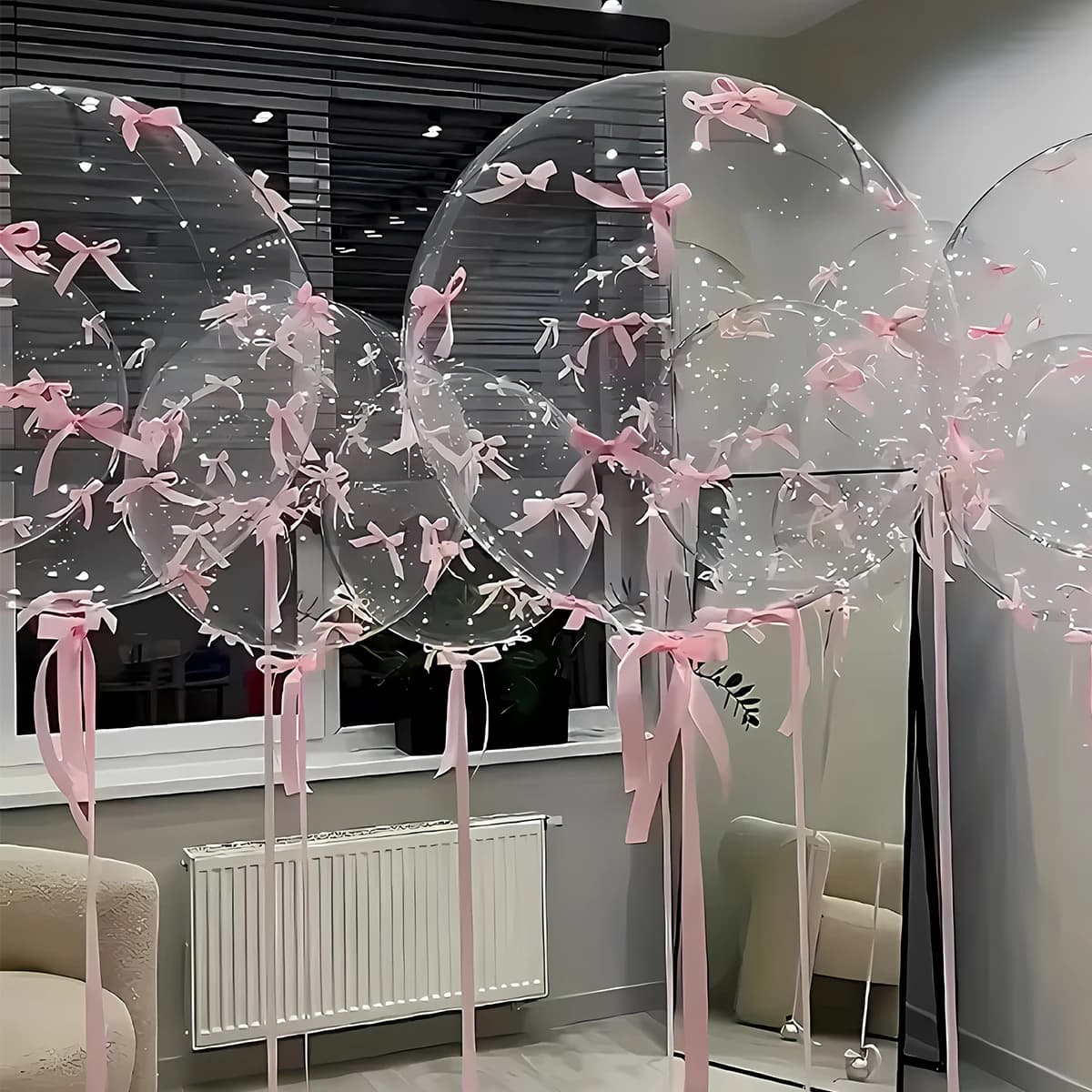 Set di Palloncini in Lattice Trasparenti con Fiocco Rosa, Decorazioni per Matrimoni, Compleanni di Ragazze, Baby Shower, Forniture per Feste
