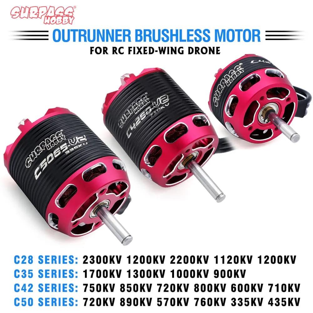 SURPASS HOBBY RC Motore Brushless Outrunner C28/C35/C42/C50 Serie Flier V2 14 Poli CNC per Tutti i Modelli di Aerei ad Ala Fissa