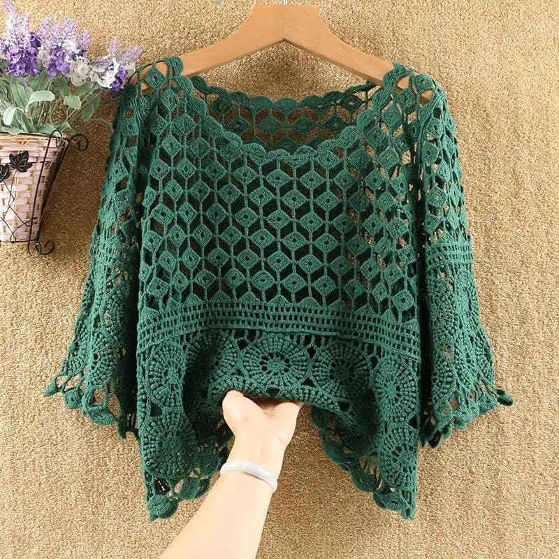 Pullover estivo in cotone lavorato all'uncinetto da donna, vestibilità ampia, coordinato con camicia protettiva per il sole YY102